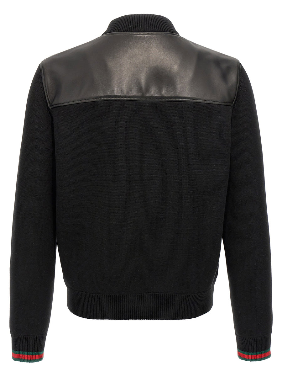 Gucci Bimaterial Bomber Jacket Black Nappa And Knit