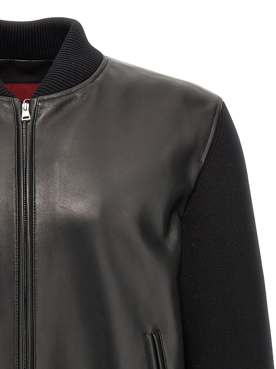 Gucci Bimaterial Bomber Jacket Black Nappa And Knit