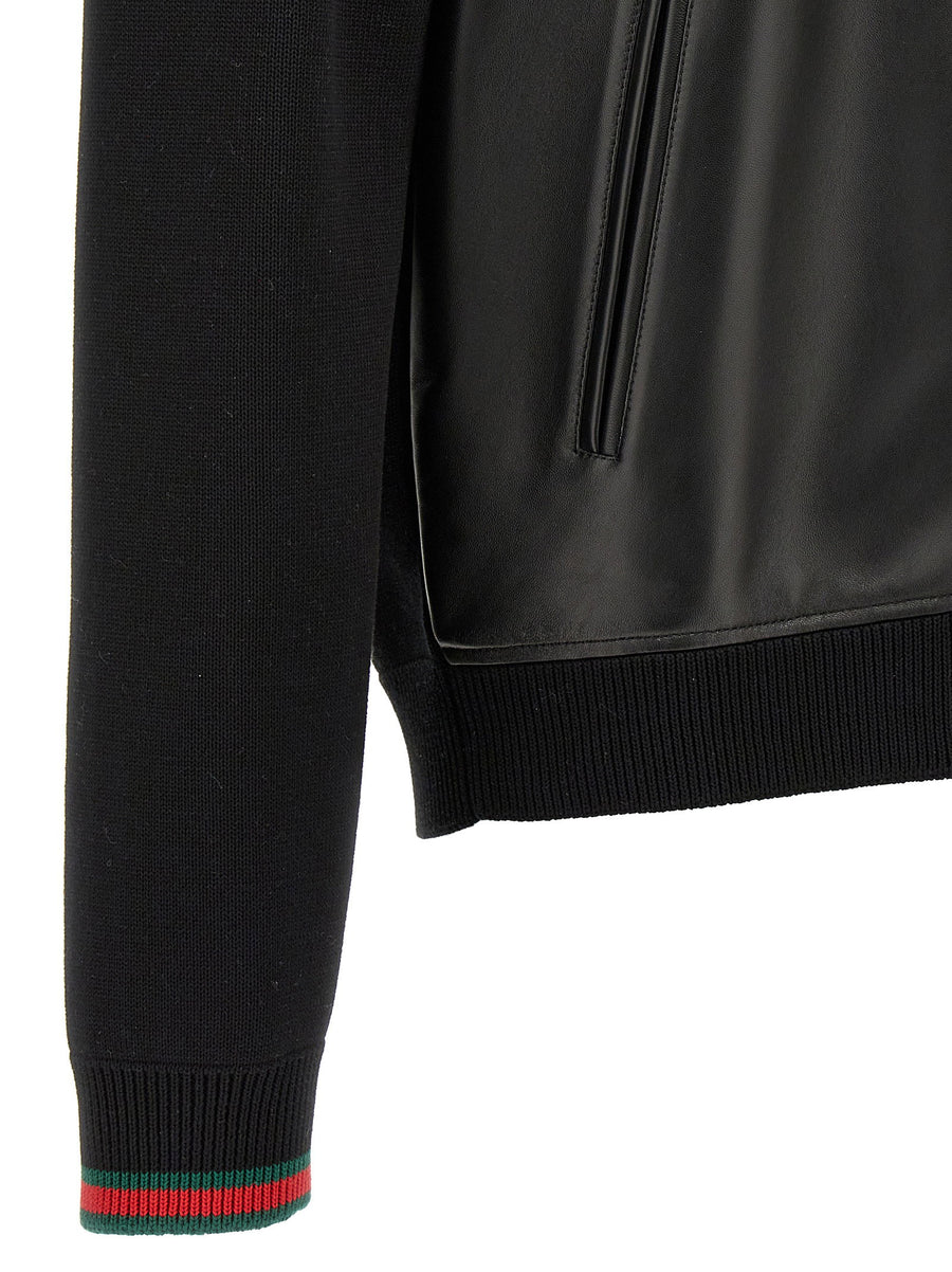 Gucci Bimaterial Bomber Jacket Black Nappa And Knit