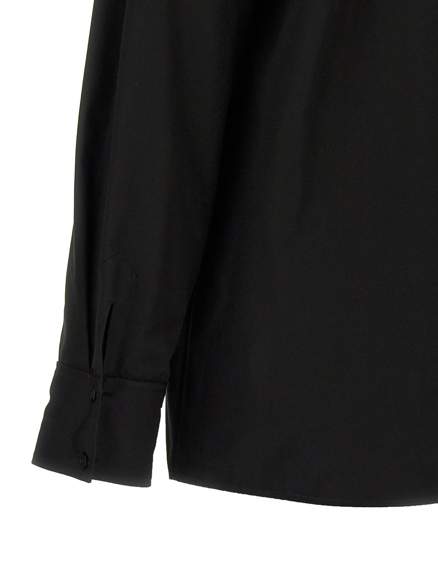 Saint Laurent Cassandre Shirt Black Cotton With Button Closure Tonal Logo Embroidery For Men Modern Silhouette
