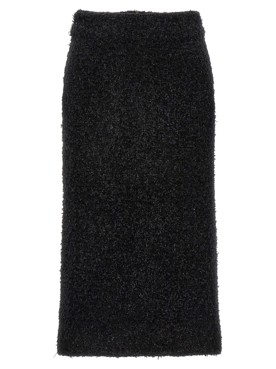 Balenciaga Tweed Midi Skirt Black With Zip Closure And Back Slit Tailored For Women
