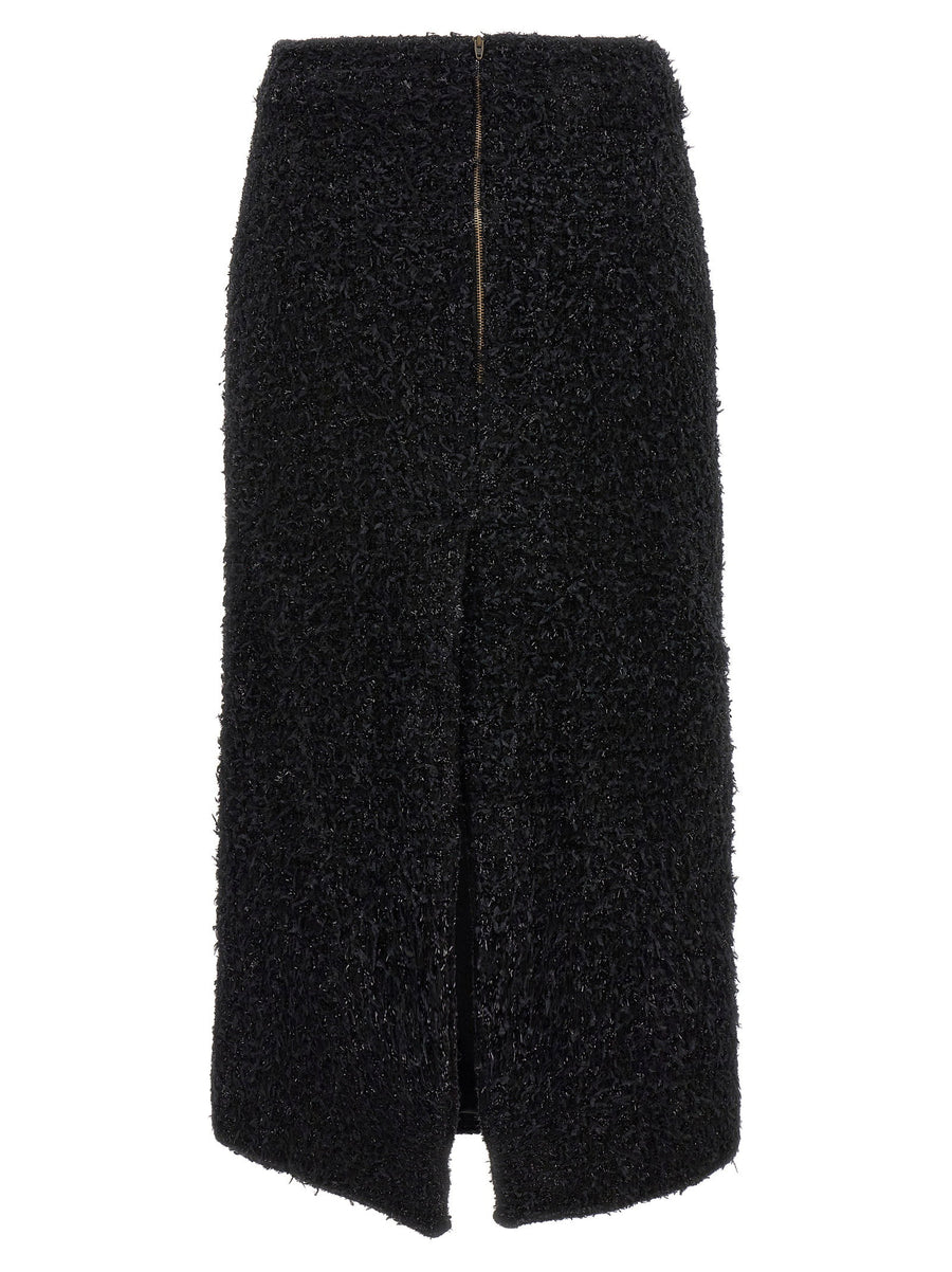Balenciaga Tweed Midi Skirt Black With Zip Closure And Back Slit Tailored For Women