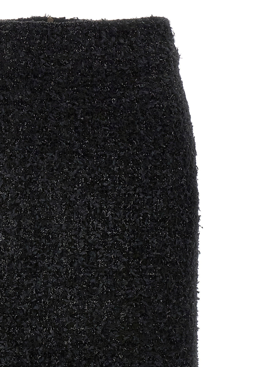 Balenciaga Tweed Midi Skirt Black With Zip Closure And Back Slit Tailored For Women