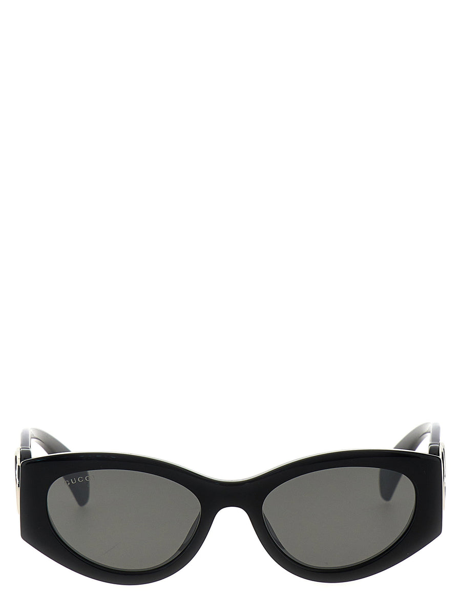 Gucci Cat Eye Sunglasses Black Glossy Frame Grey Lenses Women One Size