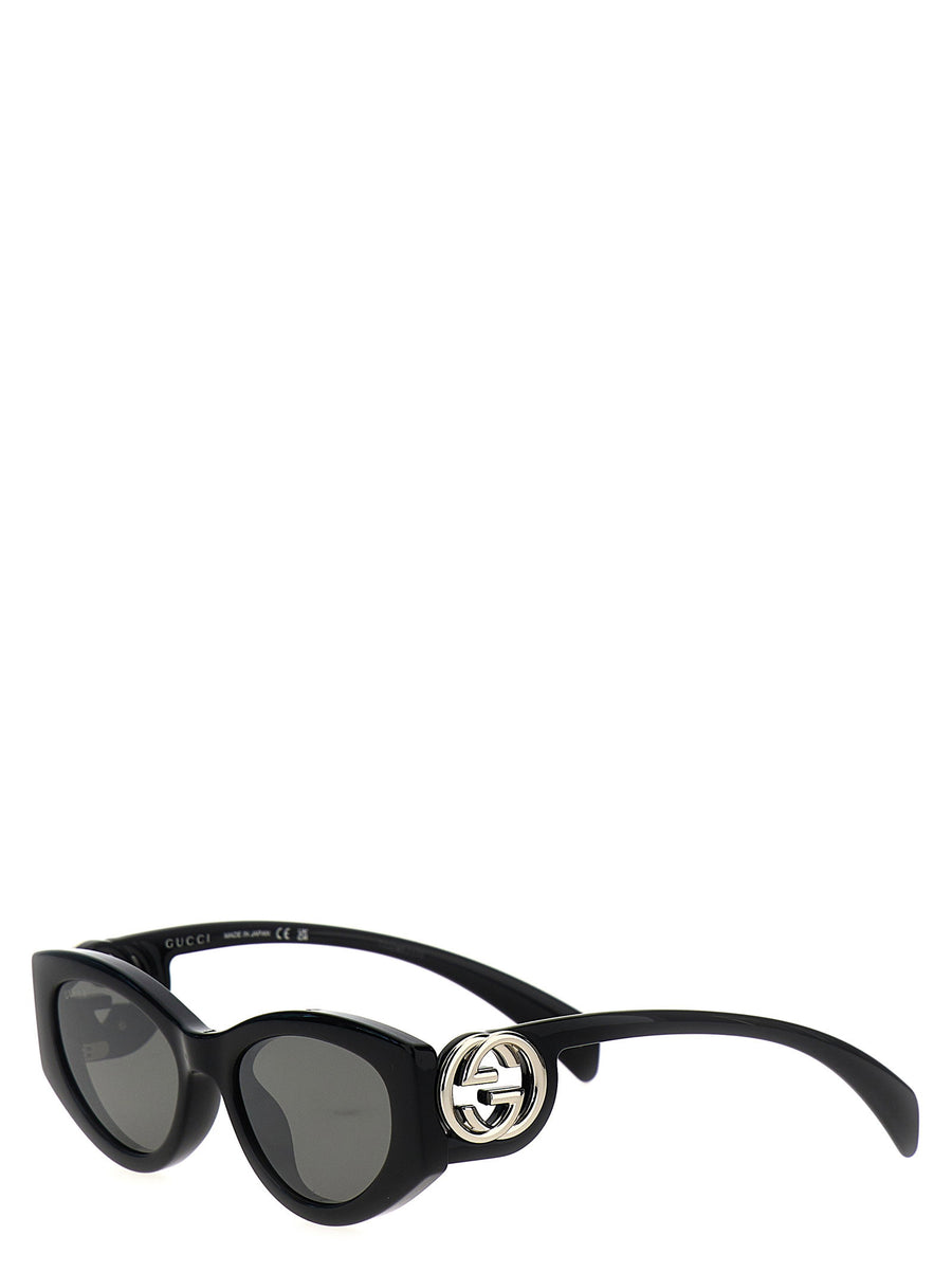 Gucci Cat Eye Sunglasses Black Glossy Frame Grey Lenses Women One Size
