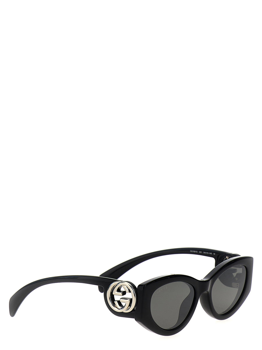 Gucci Cat Eye Sunglasses Black Glossy Frame Grey Lenses Women One Size
