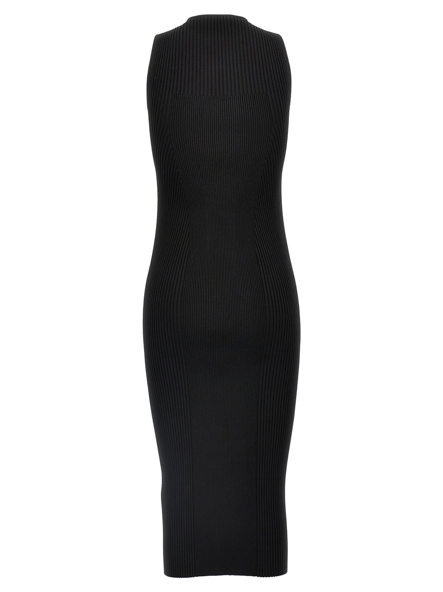 Alexander McQueen Ribbed Knit Dress Front Cutout Sleeveless Midi For Women Luxurious Chic