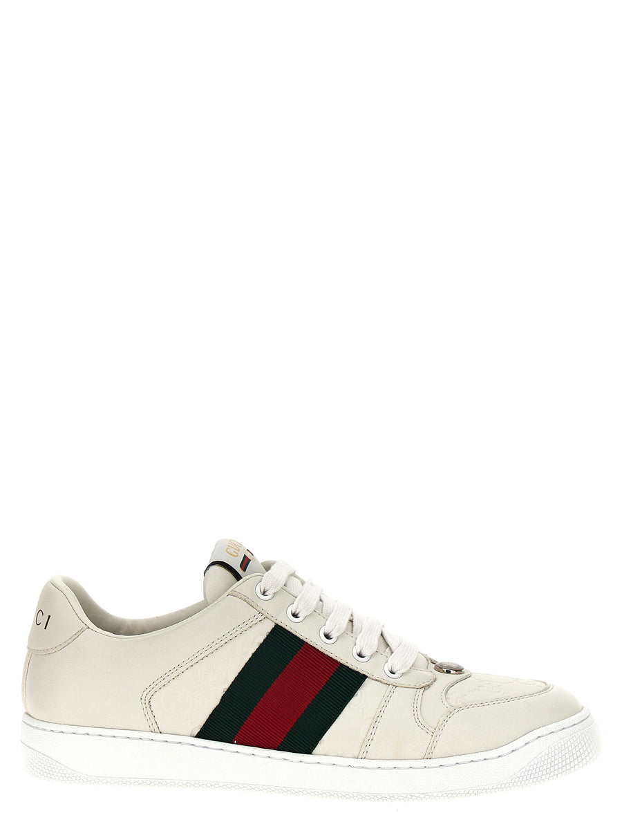 Gucci Screener White Lamb Leather Sneakers With Side Web Ribbon