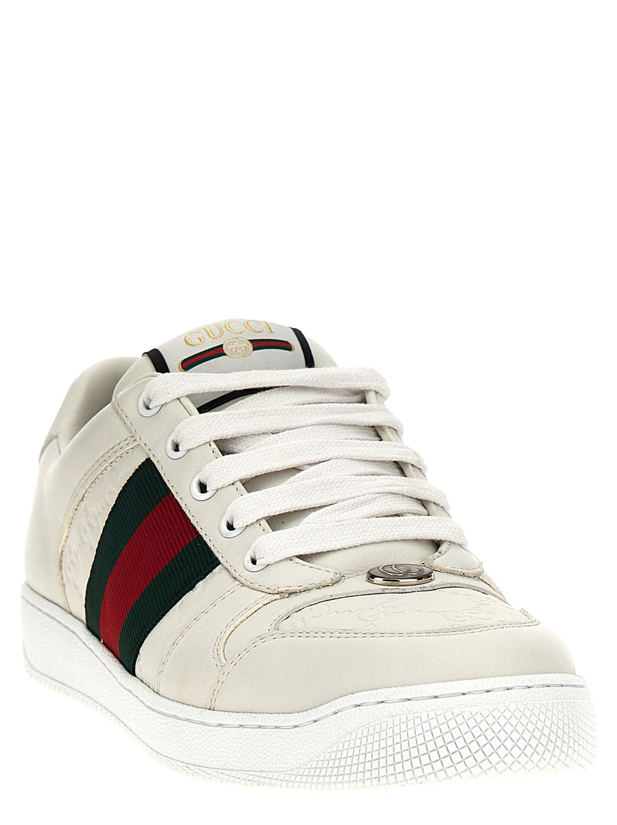 Gucci Screener White Lamb Leather Sneakers With Side Web Ribbon
