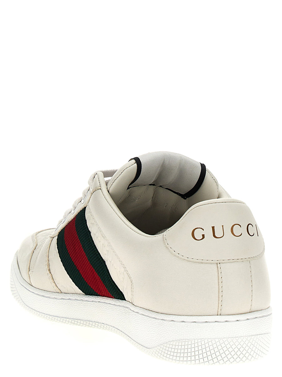 Gucci Screener White Lamb Leather Sneakers With Side Web Ribbon
