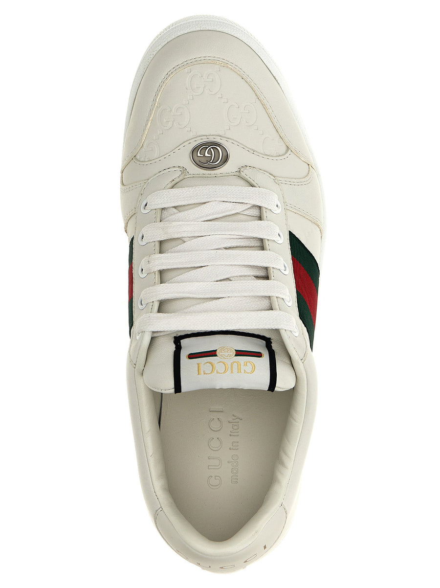 Gucci Screener White Lamb Leather Sneakers With Side Web Ribbon