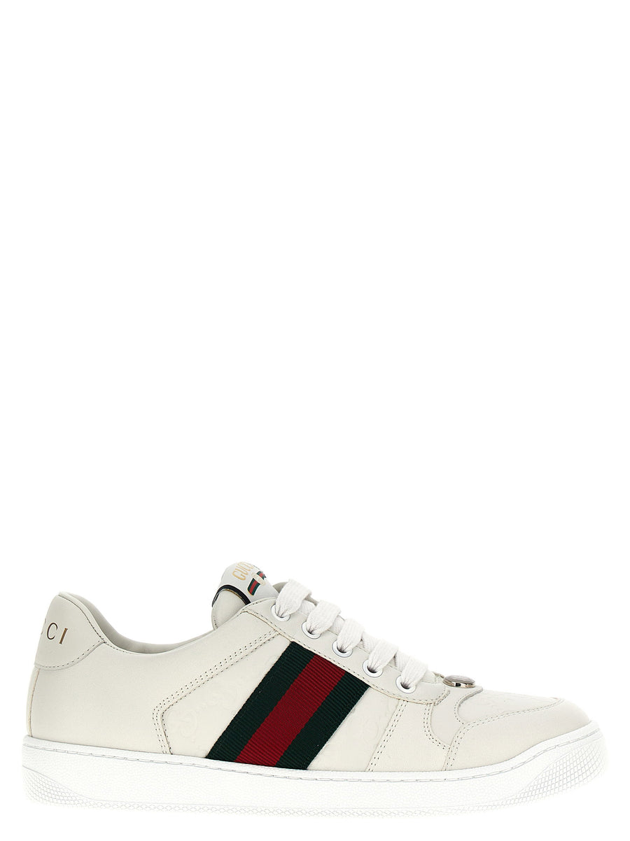 Gucci Screener White Lamb Leather Sneakers With Web Ribbon