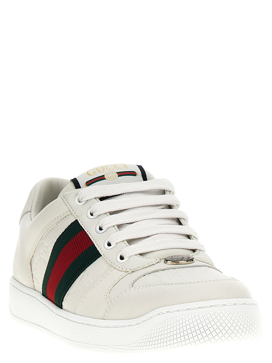 Gucci Screener White Lamb Leather Sneakers With Web Ribbon