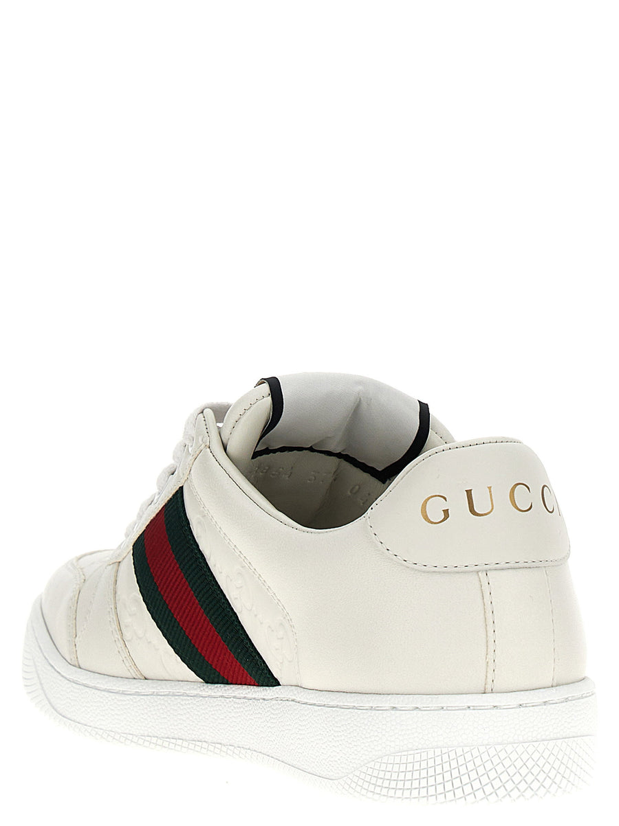 Gucci Screener White Lamb Leather Sneakers With Web Ribbon