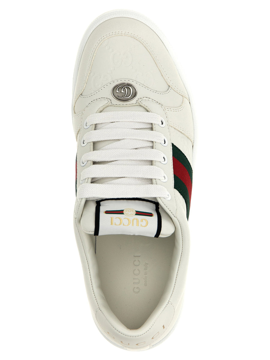 Gucci Screener White Lamb Leather Sneakers With Web Ribbon