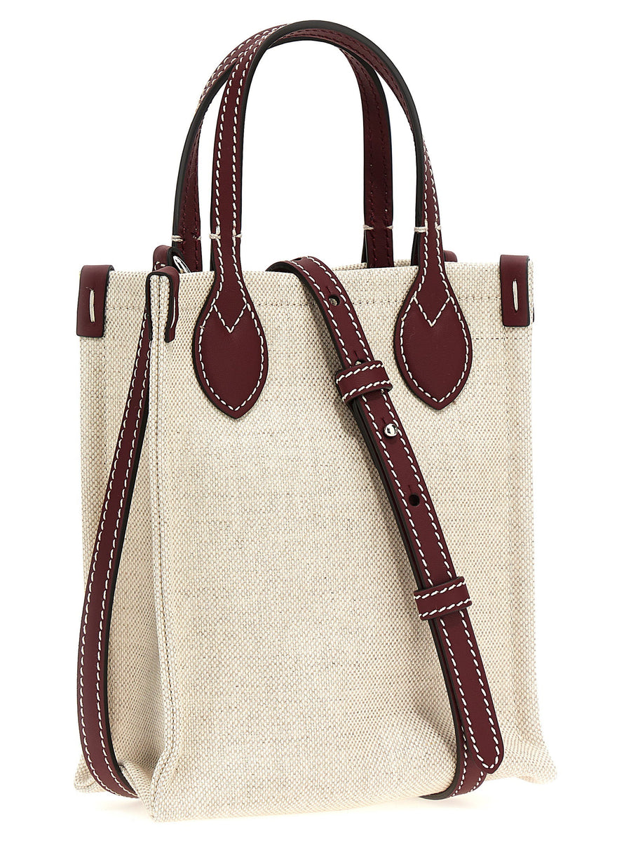 Gucci Beige Canvas Handbag With Front Logo Print And Leather Details One Size