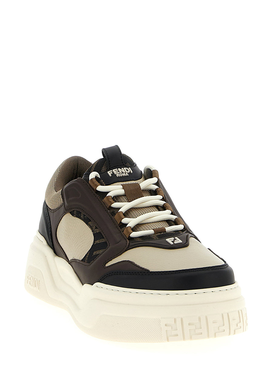 Fendi Force Calfskin Leather Sneakers White Black With Embossed FF Logo Unisex