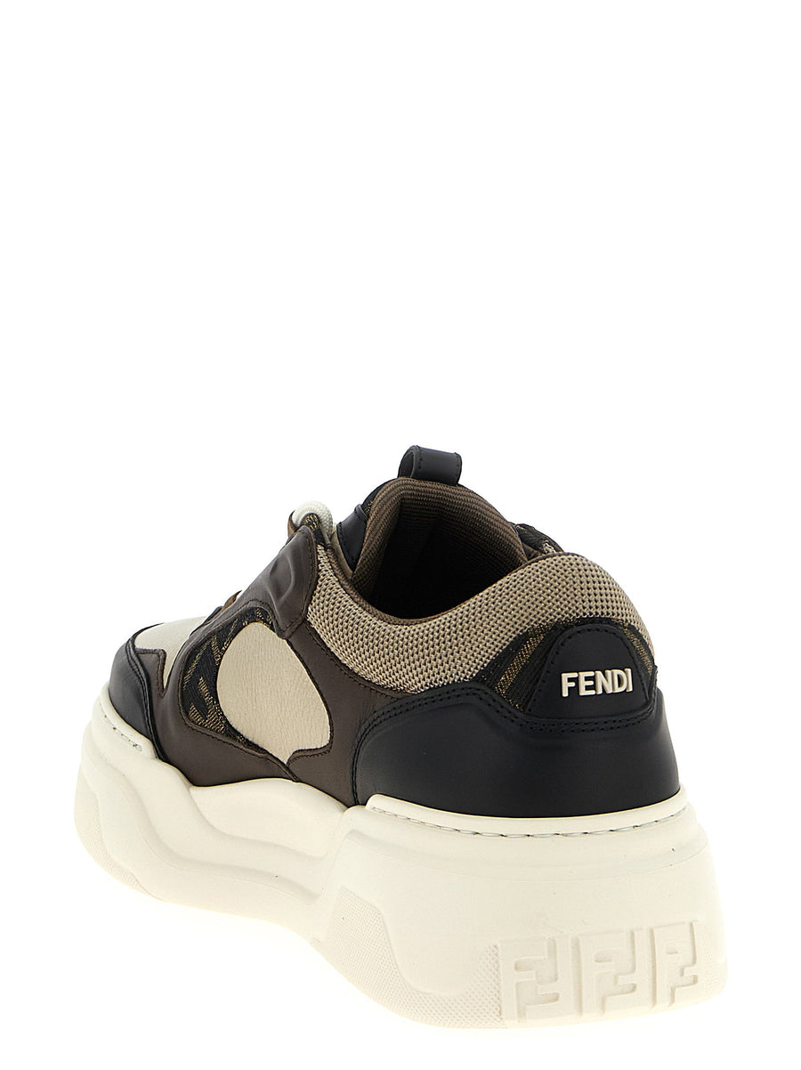 Fendi Force Calfskin Leather Sneakers White Black With Embossed FF Logo Unisex
