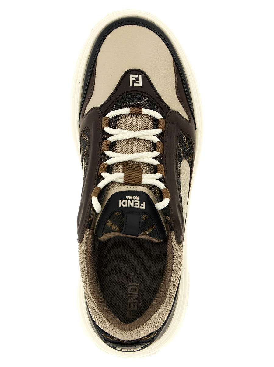 Fendi Force Calfskin Leather Sneakers White Black With Embossed FF Logo Unisex