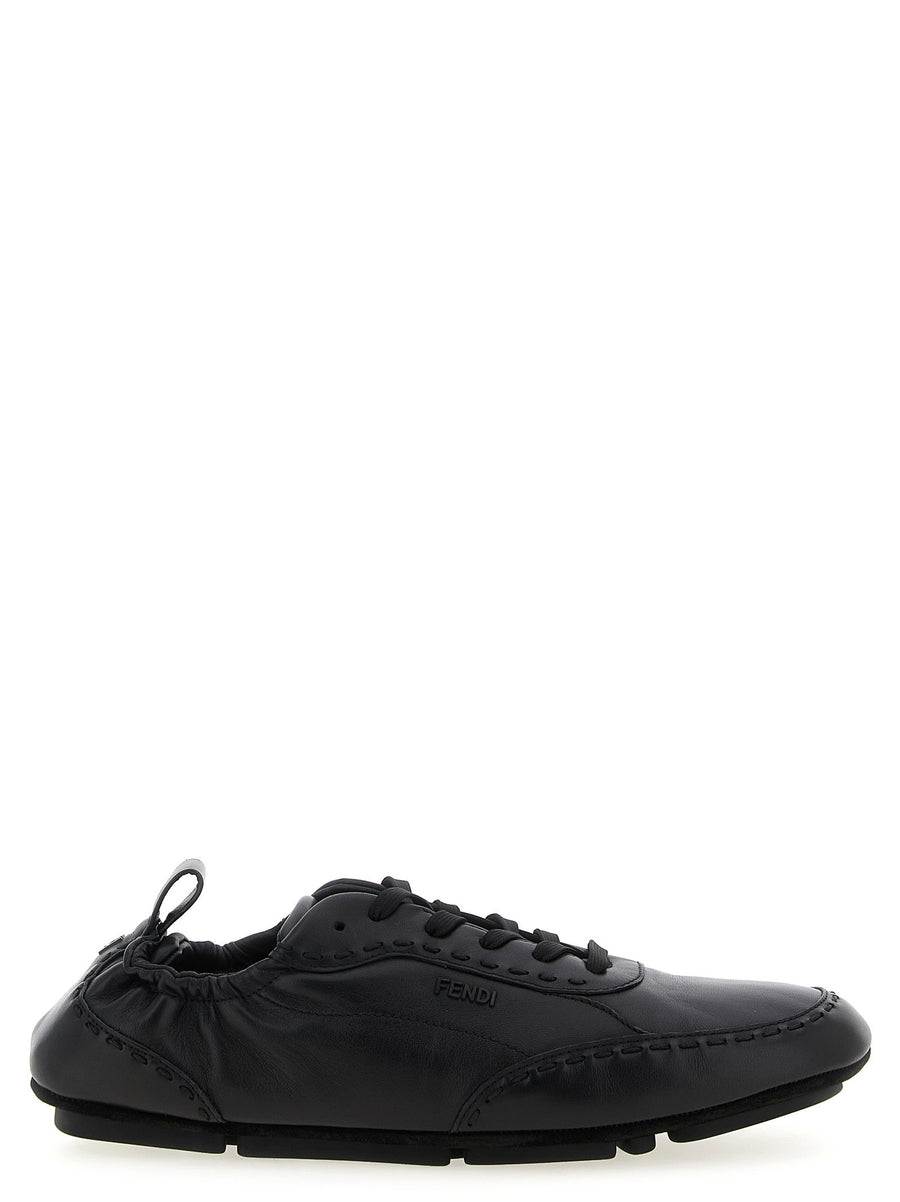 Fendi Fit Sneakers Calfskin Leather Black Lace Up Luxury Unisex UK Size