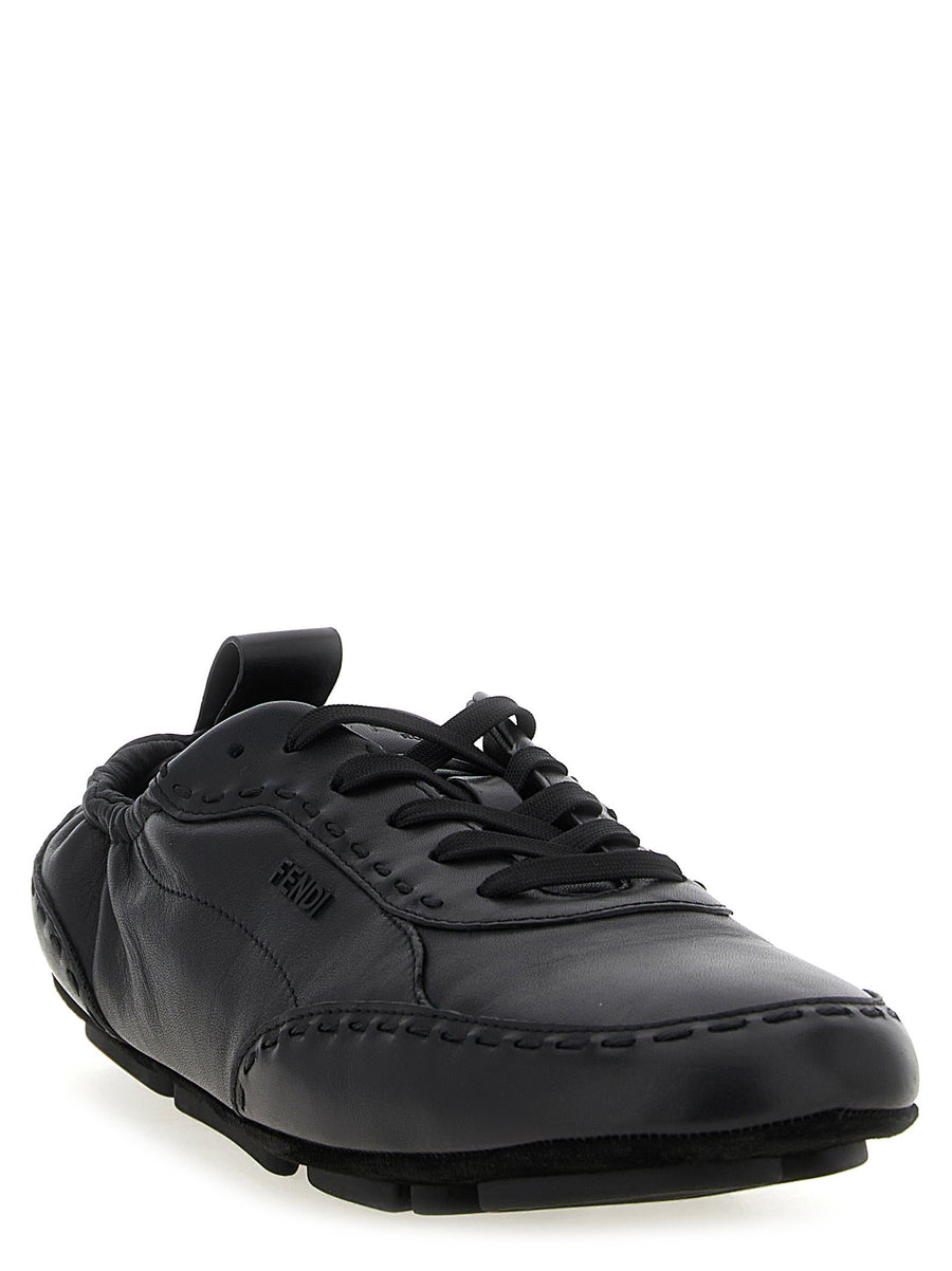 Fendi Fit Sneakers Calfskin Leather Black Lace Up Luxury Unisex UK Size