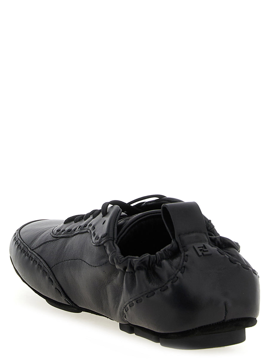 Fendi Fit Sneakers Calfskin Leather Black Lace Up Luxury Unisex UK Size