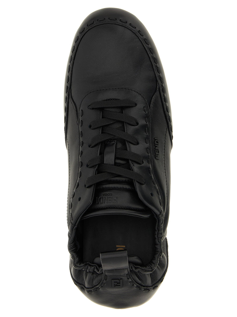 Fendi Fit Sneakers Calfskin Leather Black Lace Up Luxury Unisex UK Size