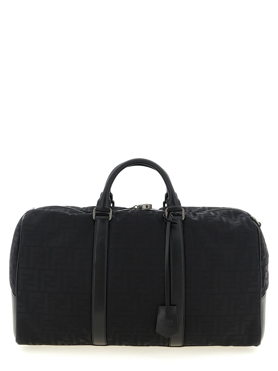 Fendi FF Duffel Bag Mens Luxury Travel Black Nylon One Size Padded Nylon Top Zip Removable Strap