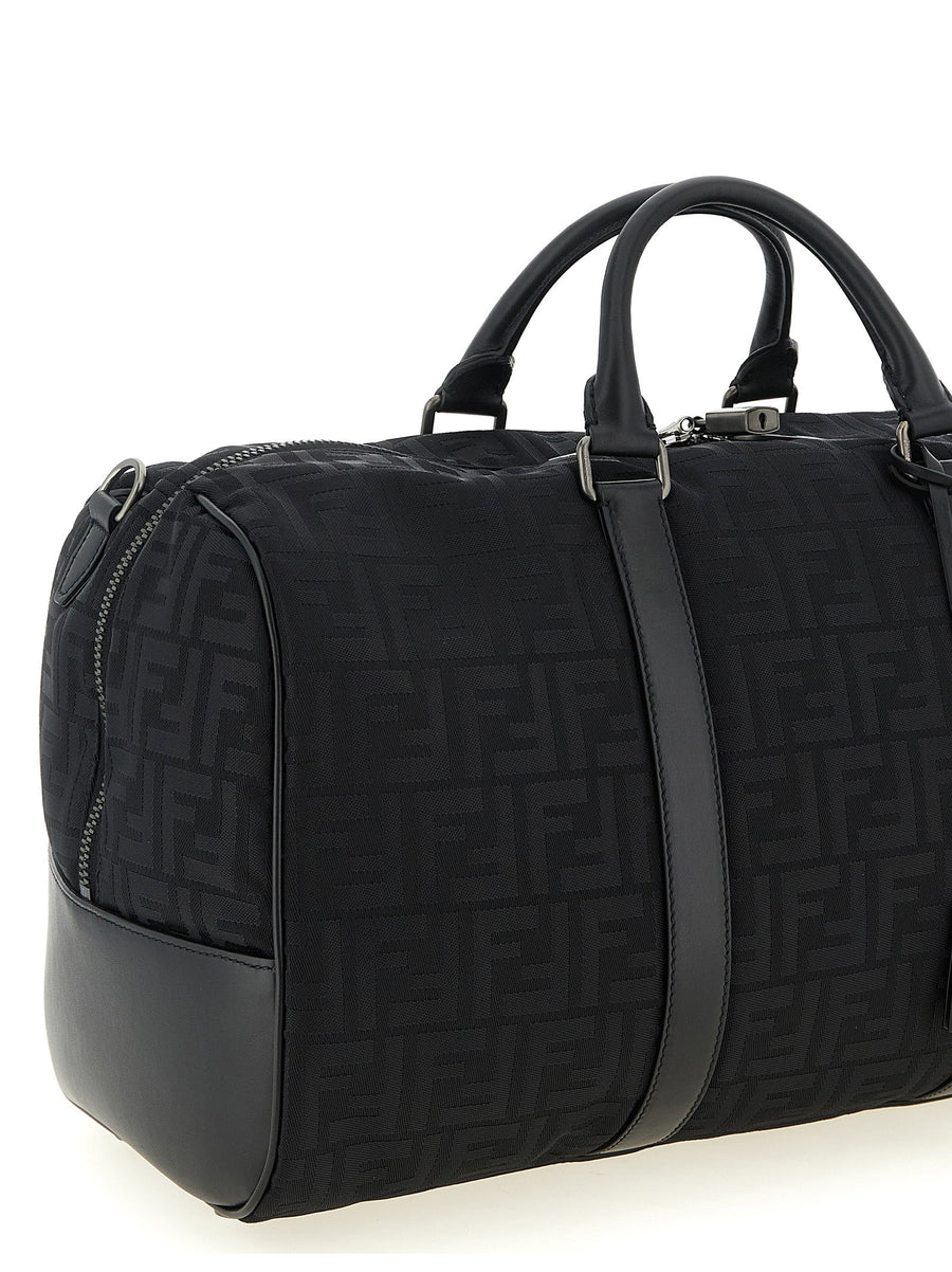 Fendi FF Duffel Bag Mens Luxury Travel Black Nylon One Size Padded Nylon Top Zip Removable Strap