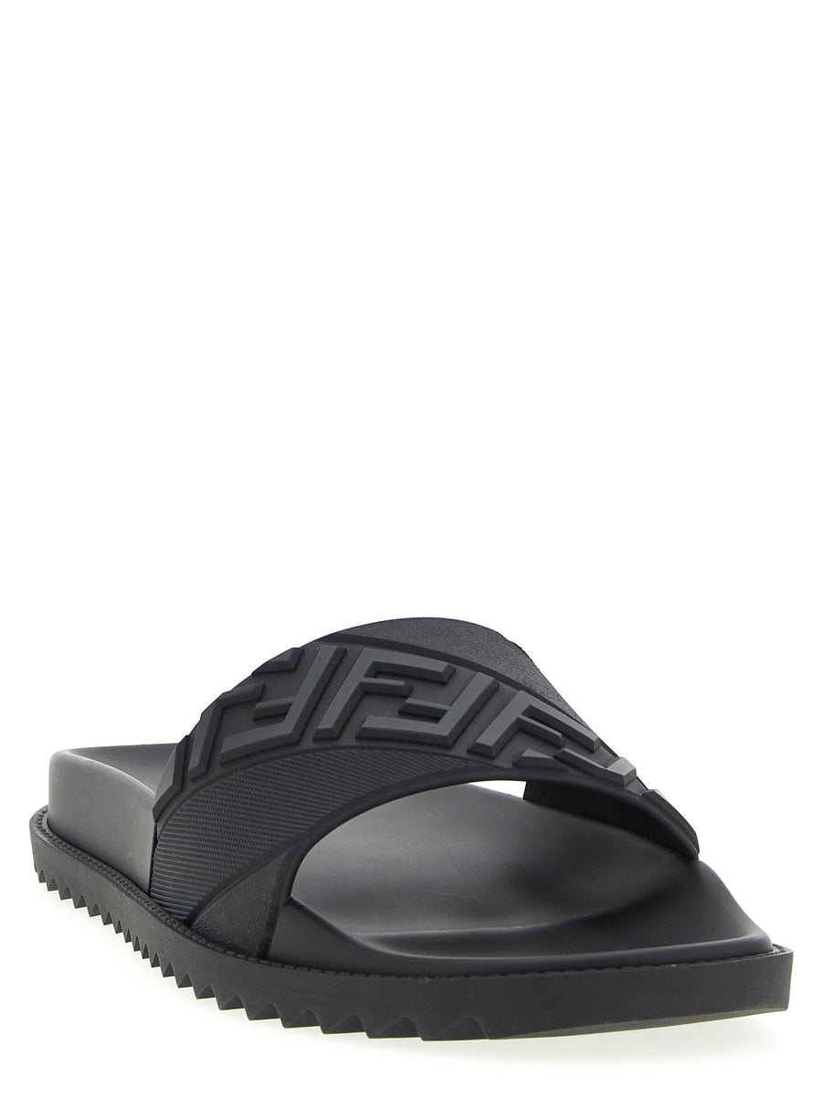 Fendi Logo Band Slides Black
