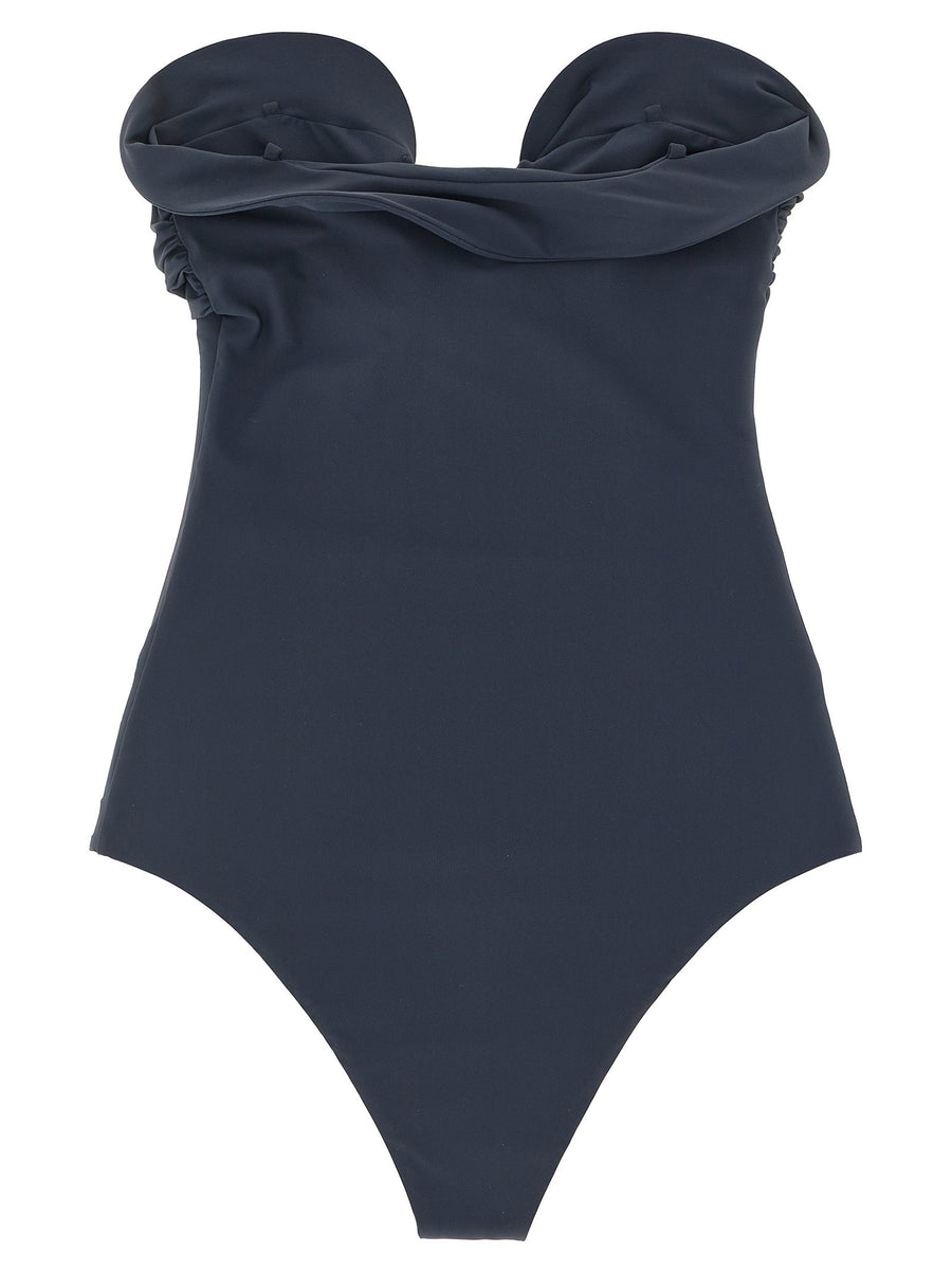 Magda Butrym 05 One Piece Swimsuit Gray Off Shoulder Sweetheart Neckline Flower