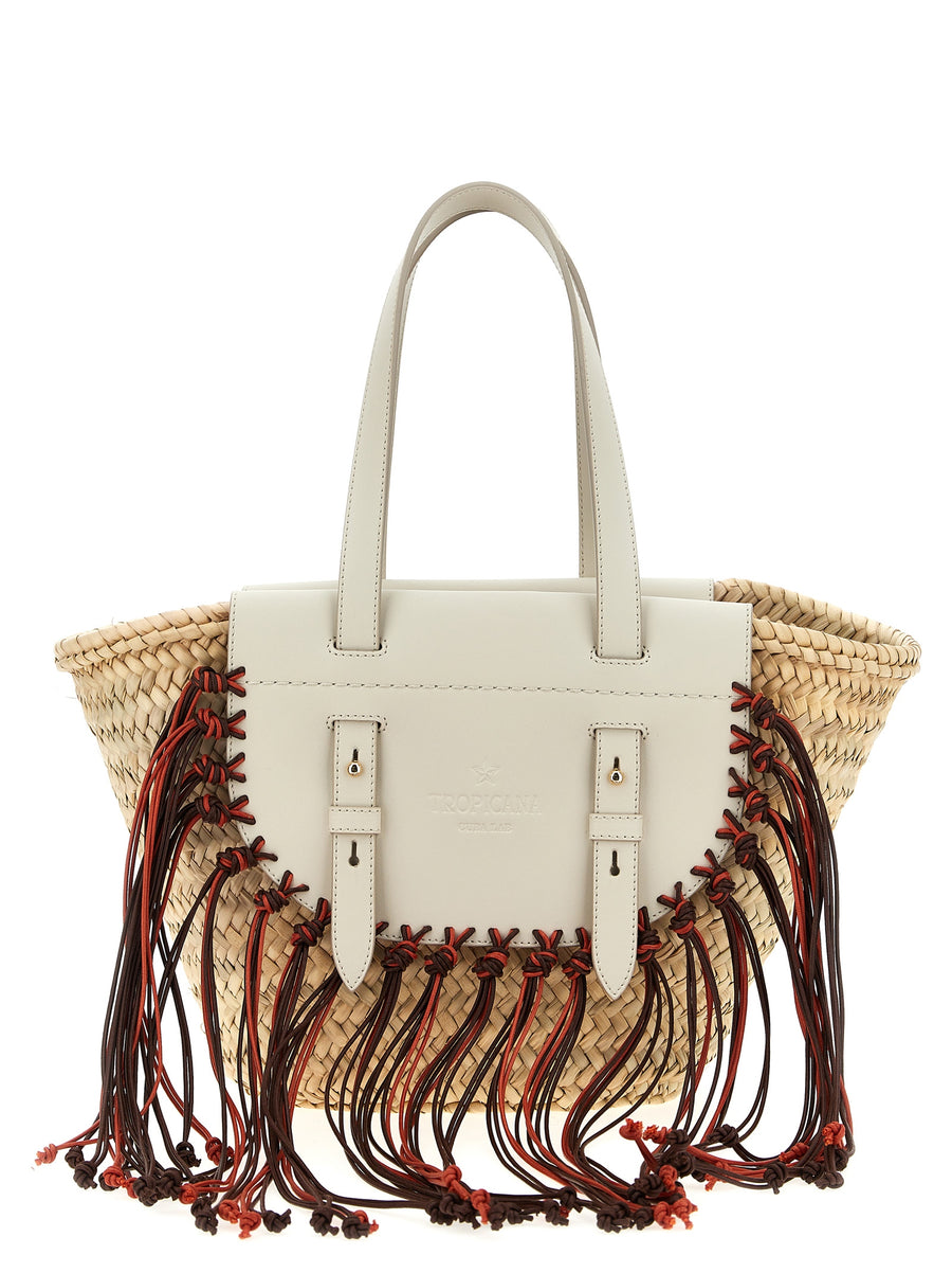 Straw Leather Shopper Bag Cuba Lab Tropicana Multicolor With Fringes For Women Handcrafted Luxury