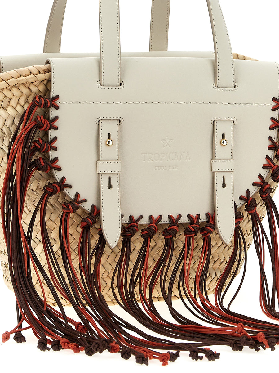Straw Leather Shopper Bag Cuba Lab Tropicana Multicolor With Fringes For Women Handcrafted Luxury