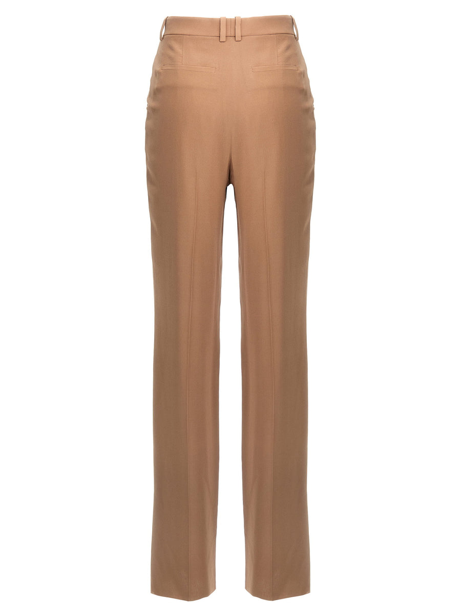 Saint Laurent Silk Crepe Pants For Women Beige Tailored Trousers With Pockets Zip Closure Luxe