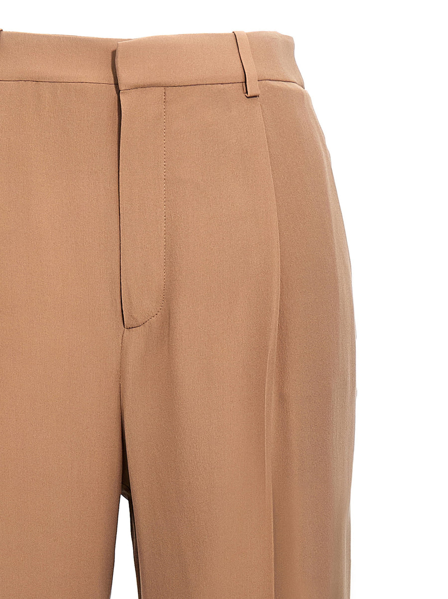Saint Laurent Silk Crepe Pants For Women Beige Tailored Trousers With Pockets Zip Closure Luxe