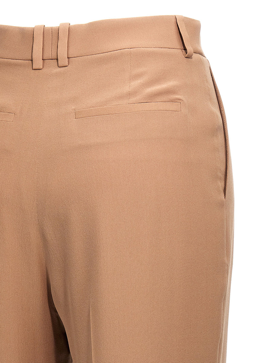 Saint Laurent Silk Crepe Pants For Women Beige Tailored Trousers With Pockets Zip Closure Luxe