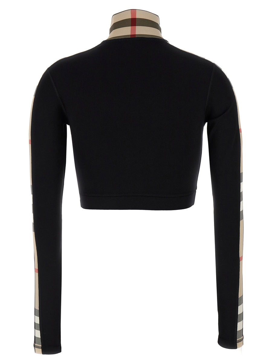 Burberry Cynthia Sweatshirt Cropped Stretch Jersey Top High Neck Zip For Women Luxurious Check Detailing