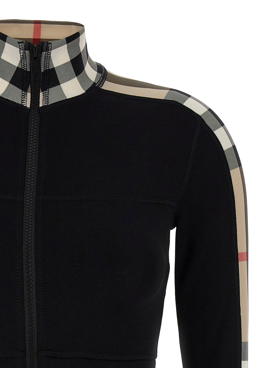 Burberry Cynthia Sweatshirt Cropped Stretch Jersey Top High Neck Zip For Women Luxurious Check Detailing
