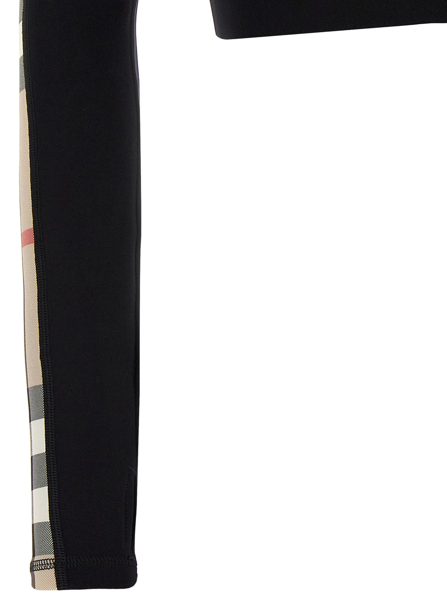 Burberry Cynthia Sweatshirt Cropped Stretch Jersey Top High Neck Zip For Women Luxurious Check Detailing