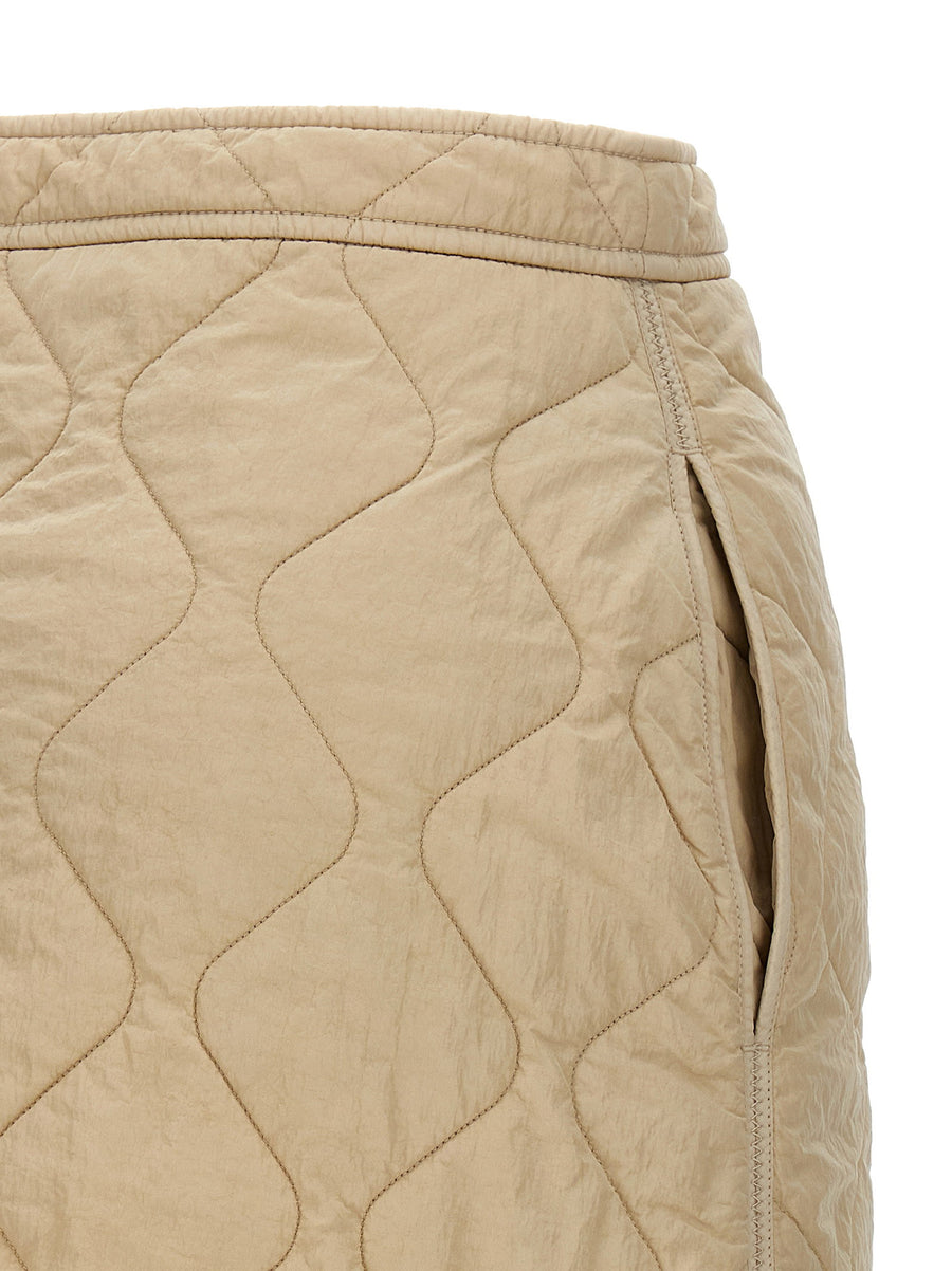 Burberry Luxurious Quilted Nylon Skirt For Women Beige Front Button Closure Pockets Logo Embroidery