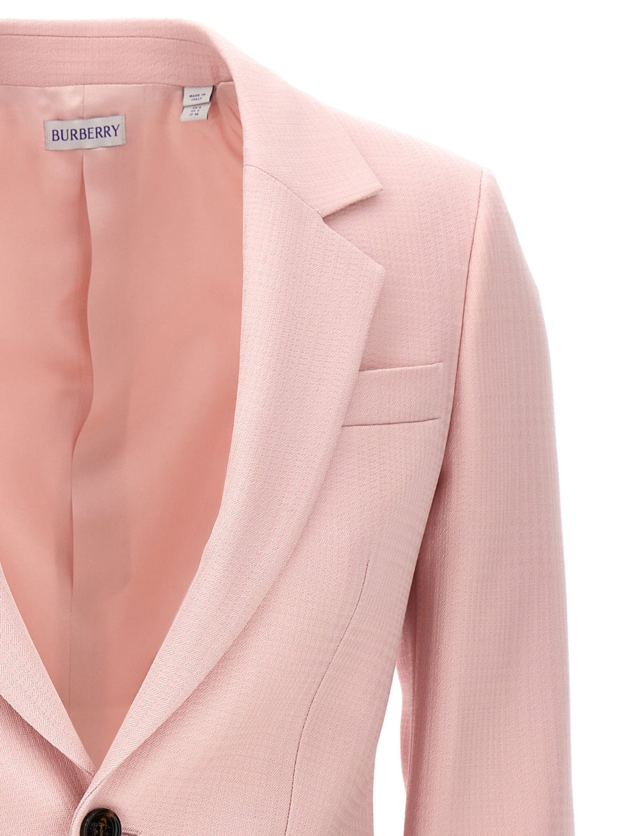 Burberry Pink Single Breasted Tailored Blazer For Women Virgin Wool Slim Fit All Season