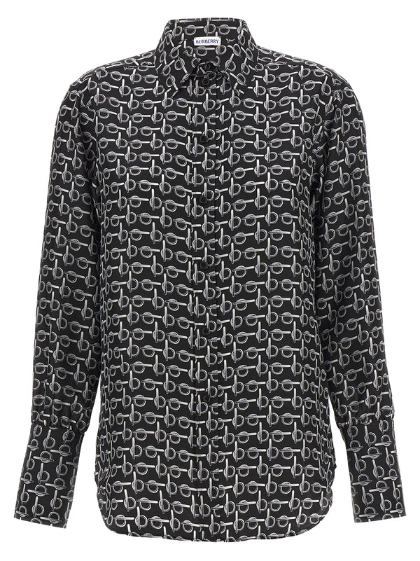 Burberry Silk Shirt For Women Luxurious One Hundred Percent Silk Black Button Down With All Over B Print