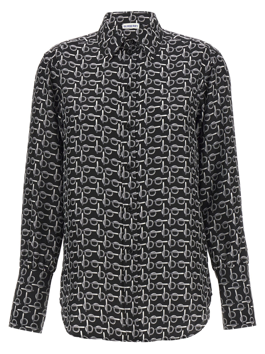 Burberry Silk Shirt For Women Luxurious One Hundred Percent Silk Black Button Down With All Over B Print