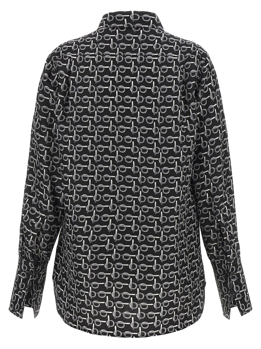 Burberry Silk Shirt For Women Luxurious One Hundred Percent Silk Black Button Down With All Over B Print