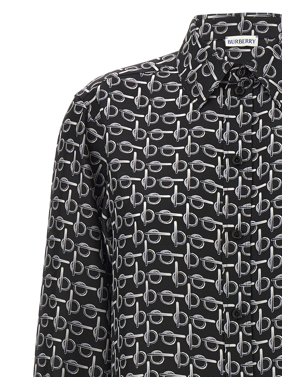 Burberry Silk Shirt For Women Luxurious One Hundred Percent Silk Black Button Down With All Over B Print