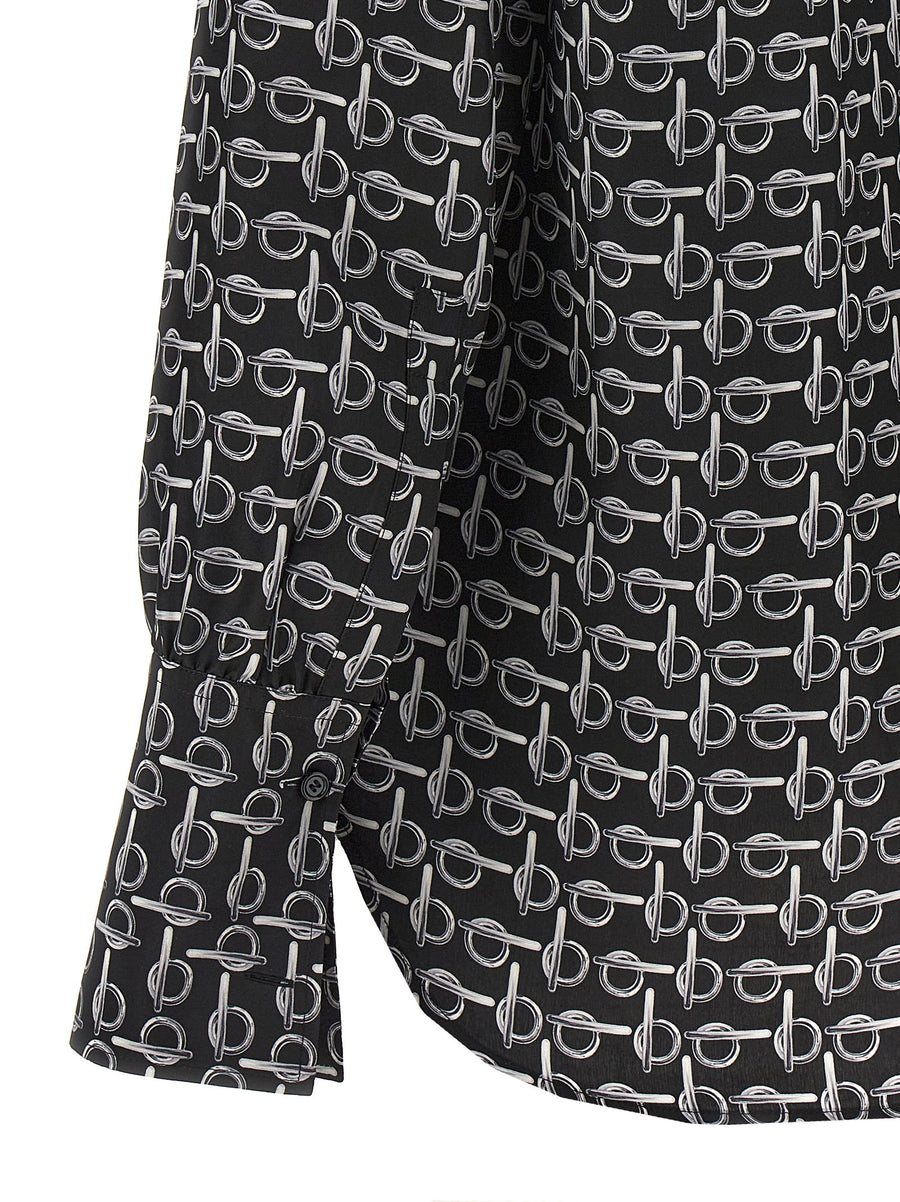 Burberry Silk Shirt For Women Luxurious One Hundred Percent Silk Black Button Down With All Over B Print