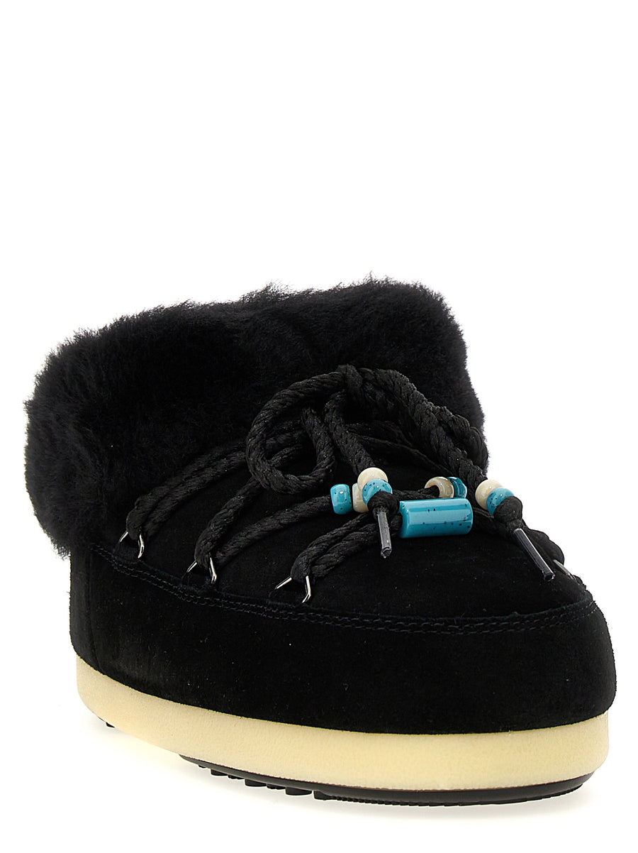 Moon Boot Beaded Mule Boots For Women Luxurious Suede With Bead Detailing And Plush Fur Insert