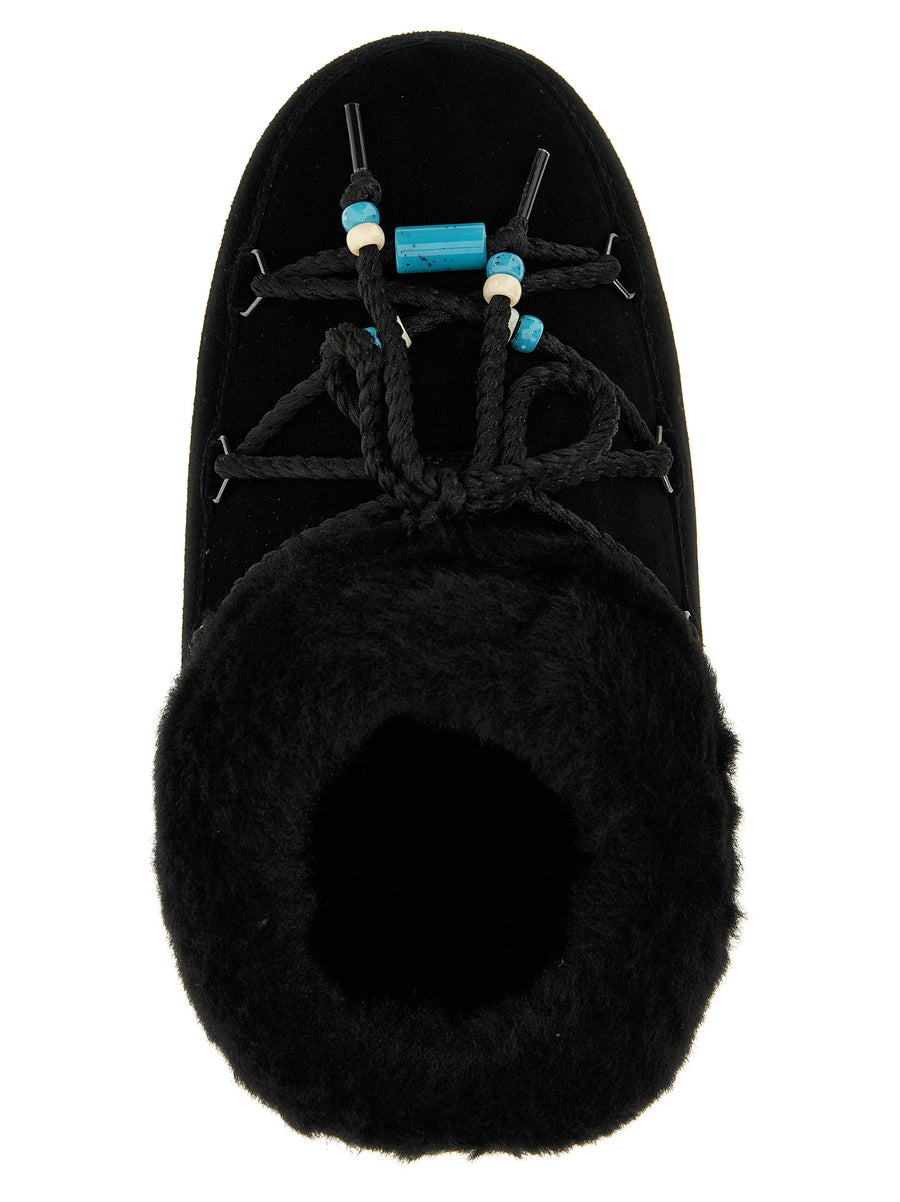 Moon Boot Beaded Mule Boots For Women Luxurious Suede With Bead Detailing And Plush Fur Insert