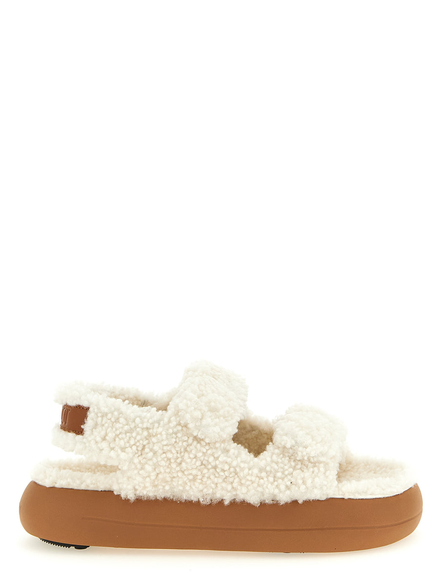 Moon Boot Shearling Sandals for Women Luxury White Hundred Percent Sheepskin Cushioned Comfort