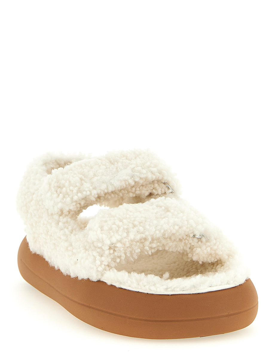Moon Boot Shearling Sandals for Women Luxury White Hundred Percent Sheepskin Cushioned Comfort